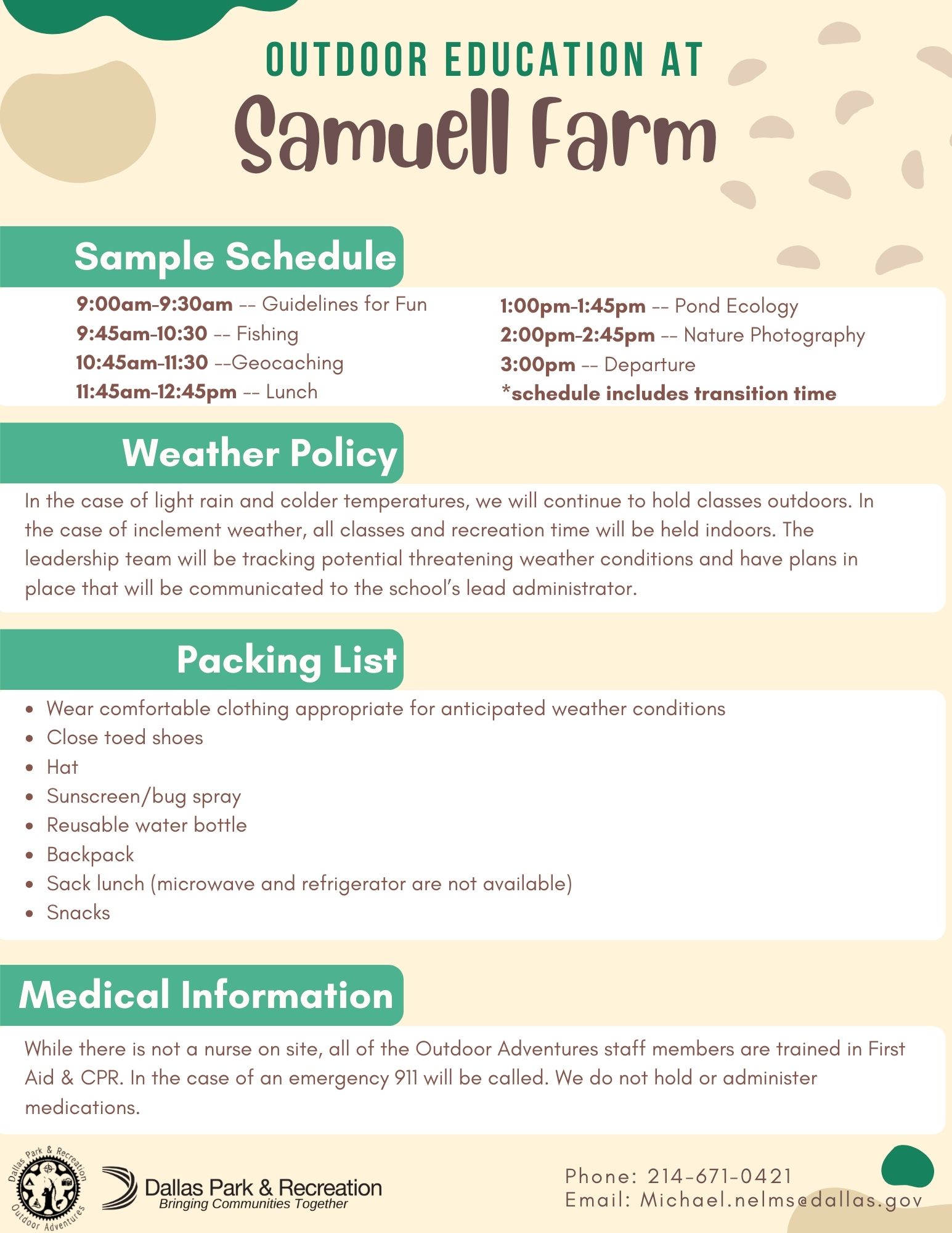 Sample Schedule - Outdoor Education 
